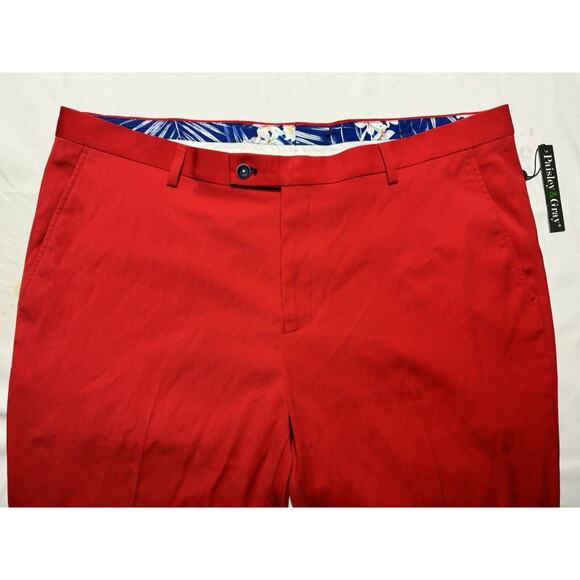 NWT Paisley & Gray Men's Red Flat Front Slim Fit Chino Pants - Size 38x31.5 - Picture 3 of 9